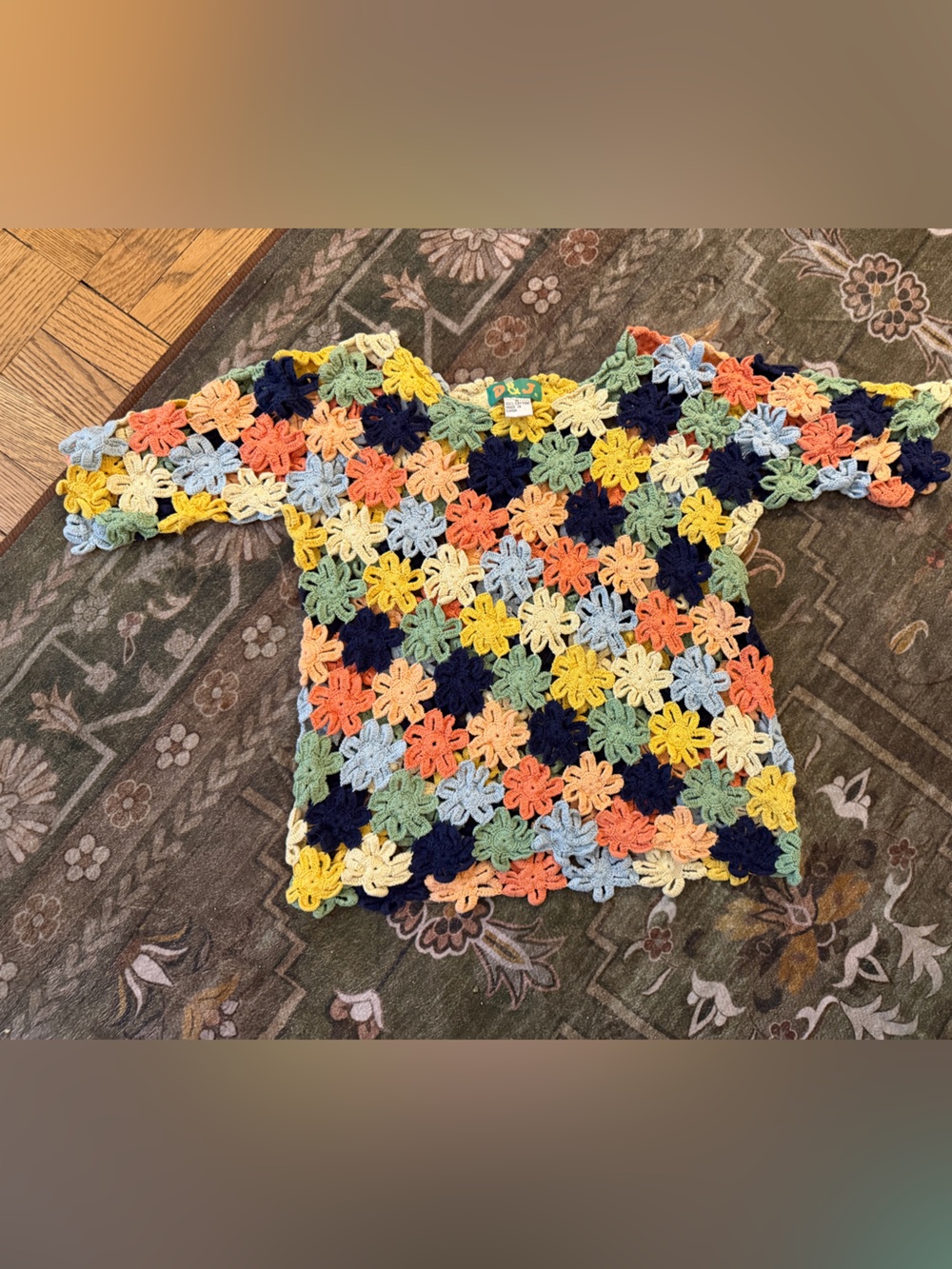 Vintage Floral Crochet Sweater Size Medium